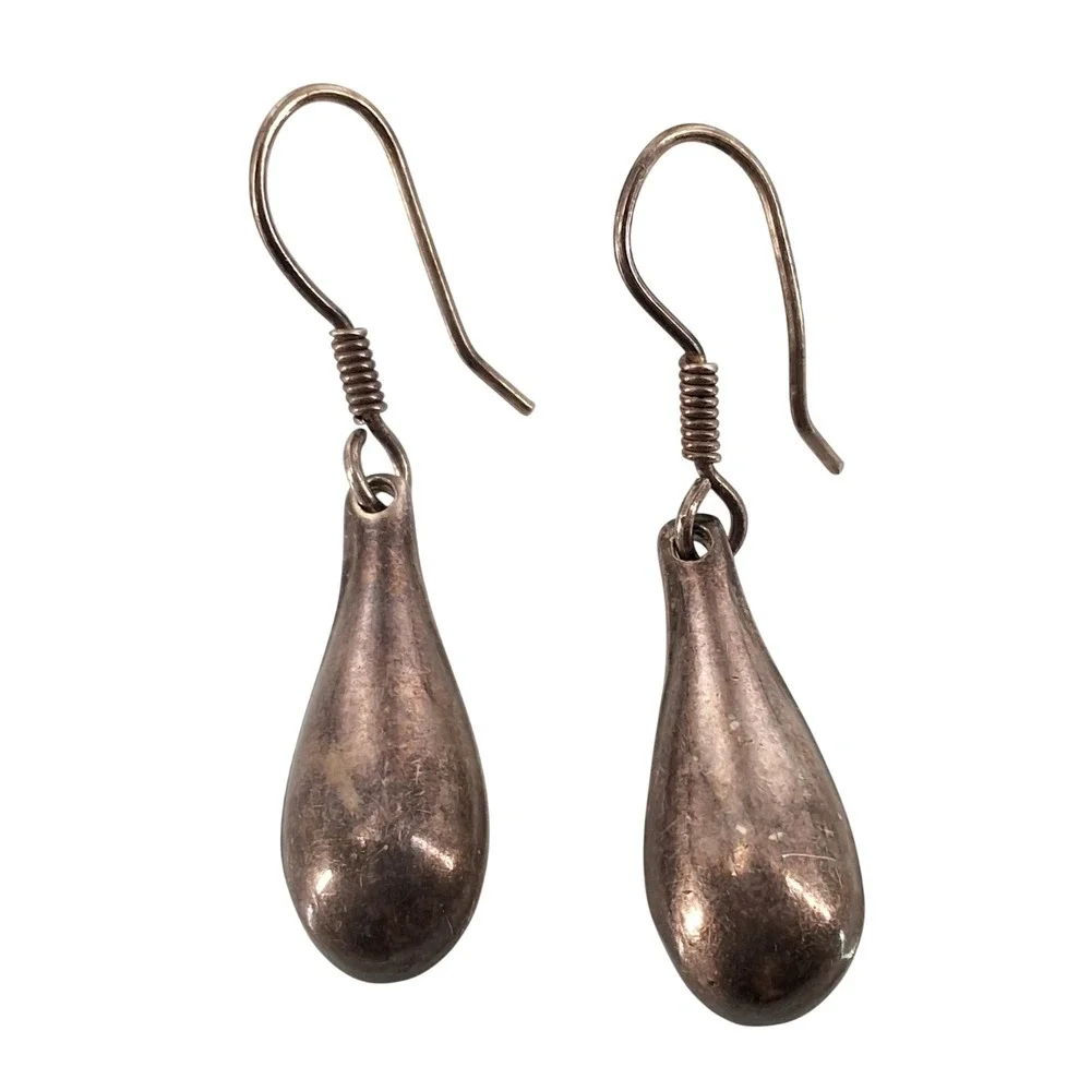 Vintage Taxco Mexico 925 Sterling Silver Teardrop Dangle Earrings Patina